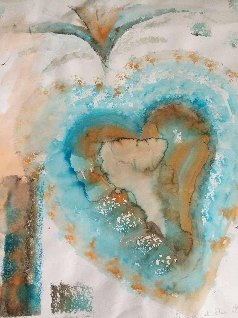 Coeur bleu en aquarelle