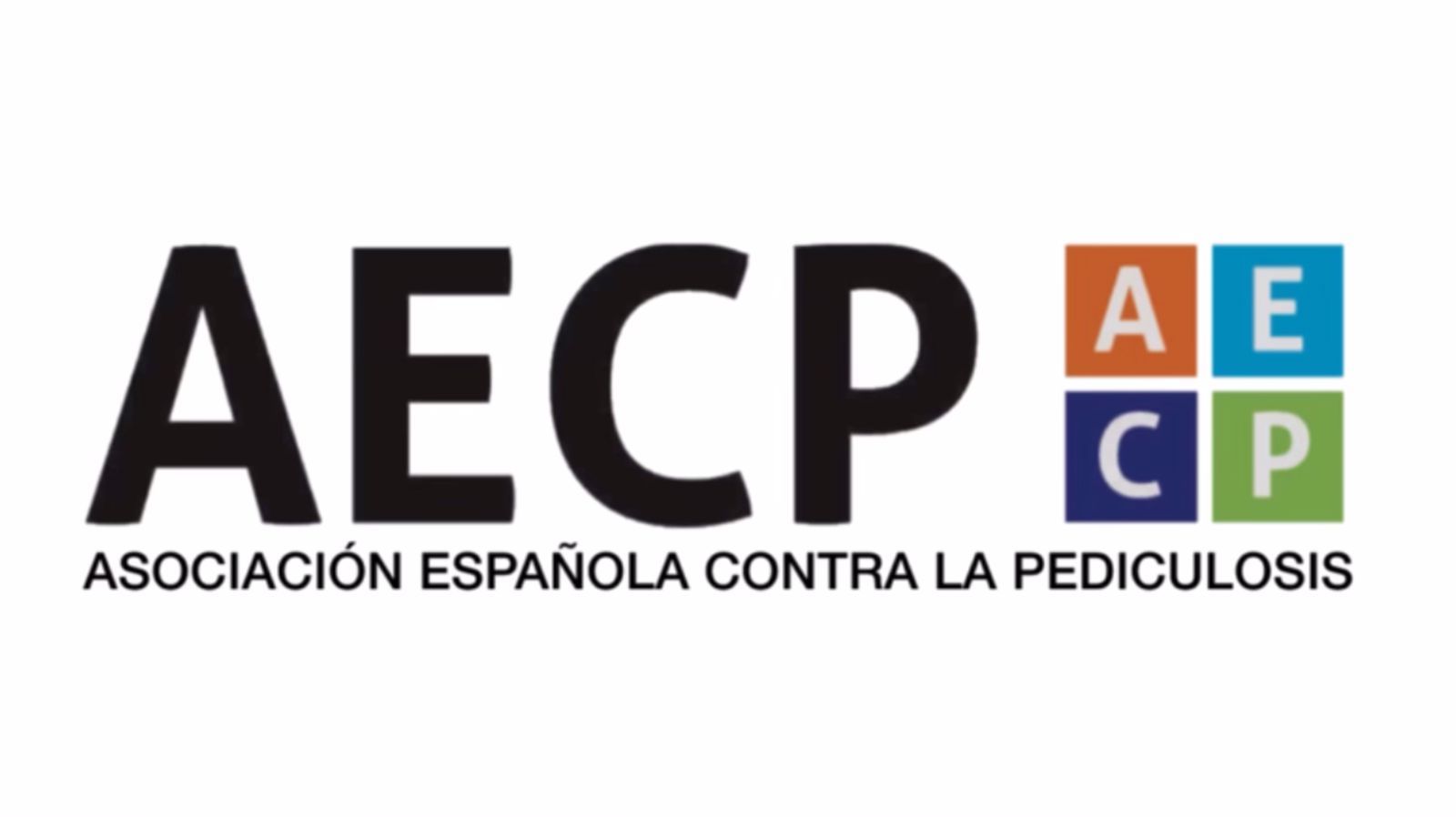 AECP logo with black letters and a four-color square icon, Asociación Española Contra la Pediculosis