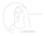 Dibujo lineal de la Mona Lisa con el texto &ldquo;LA GIOCONDA&rdquo; debajo.
