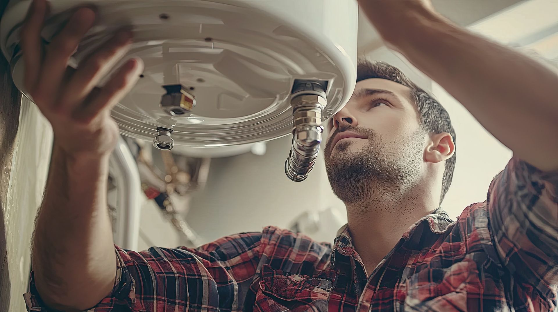Homme qui entretient un chauffe-eau