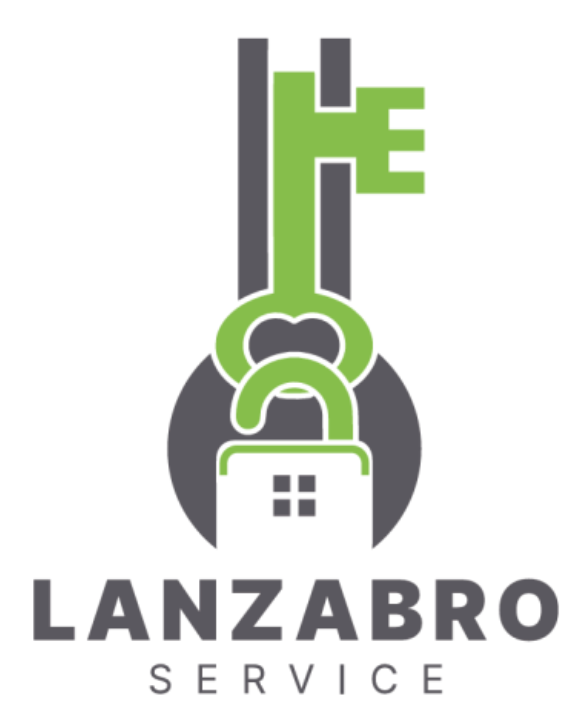 Un logotipo para el servicio de Lanzabro con una llave y una casa.