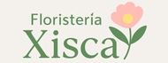 Logotipo para Floristería Xisca con gráfico de flor rosa.