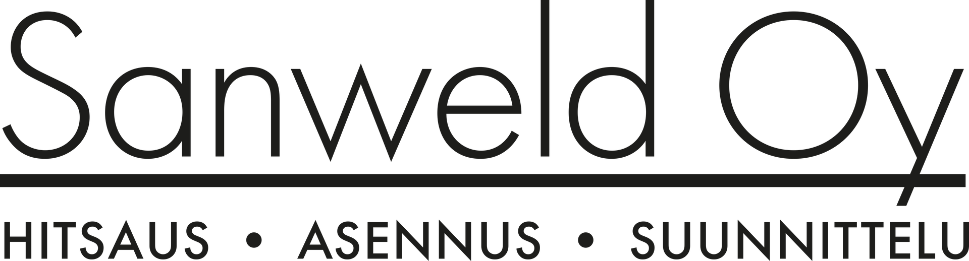Sanweld Oy logo with text: hitsaus, asennus, suunnittelu, all under the name.
