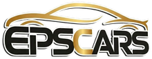 Logotipo de EPSCARS con el contorno de un coche dorado sobre texto en negrita negro y dorado.