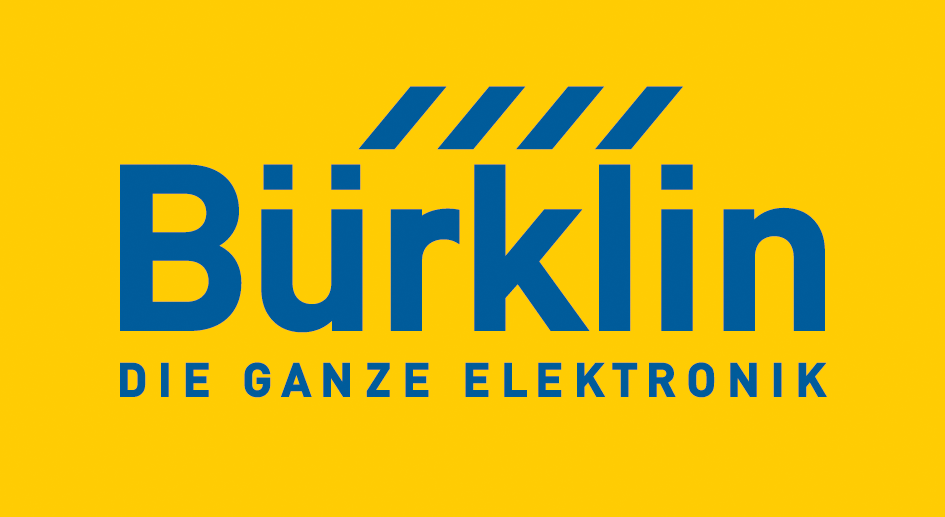 Logo bürklin die ganze elektronik blau auf gelb