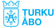 Sininen Turun logo, jossa kruunu, tyylitellyt nimikirjaimet 
