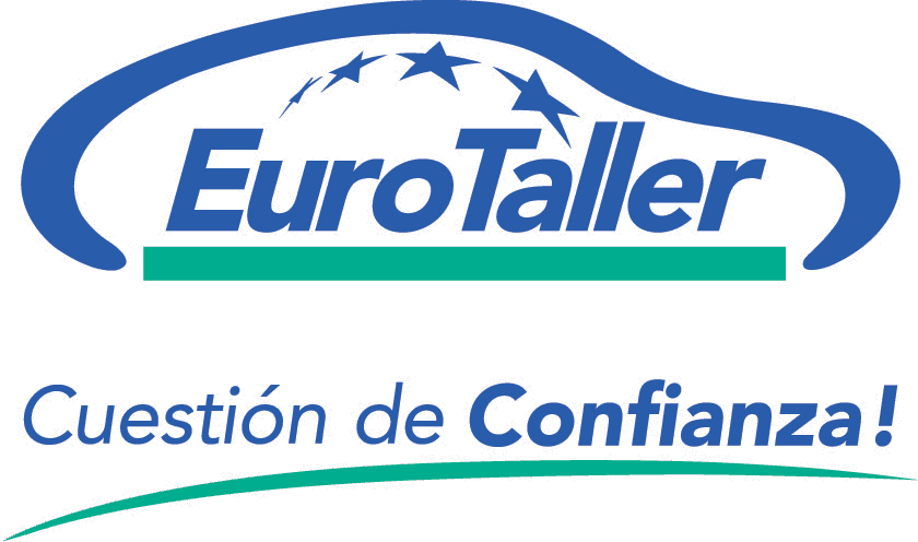 Logotipo de EuroTaller con el contorno de un coche azul y estrellas. El texto dice