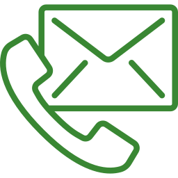Un dibujo de línea verde de un teléfono y un sobre.