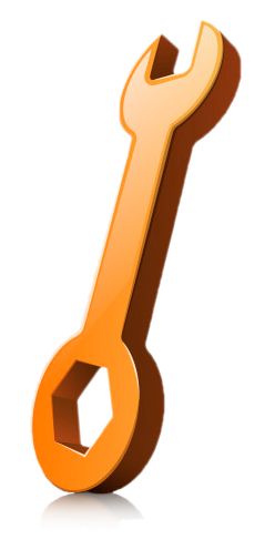 Una llave inglesa naranja con un agujero en el medio sobre un fondo blanco