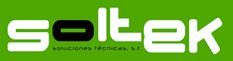 Un logotipo de Soltek verde y blanco sobre un fondo blanco.