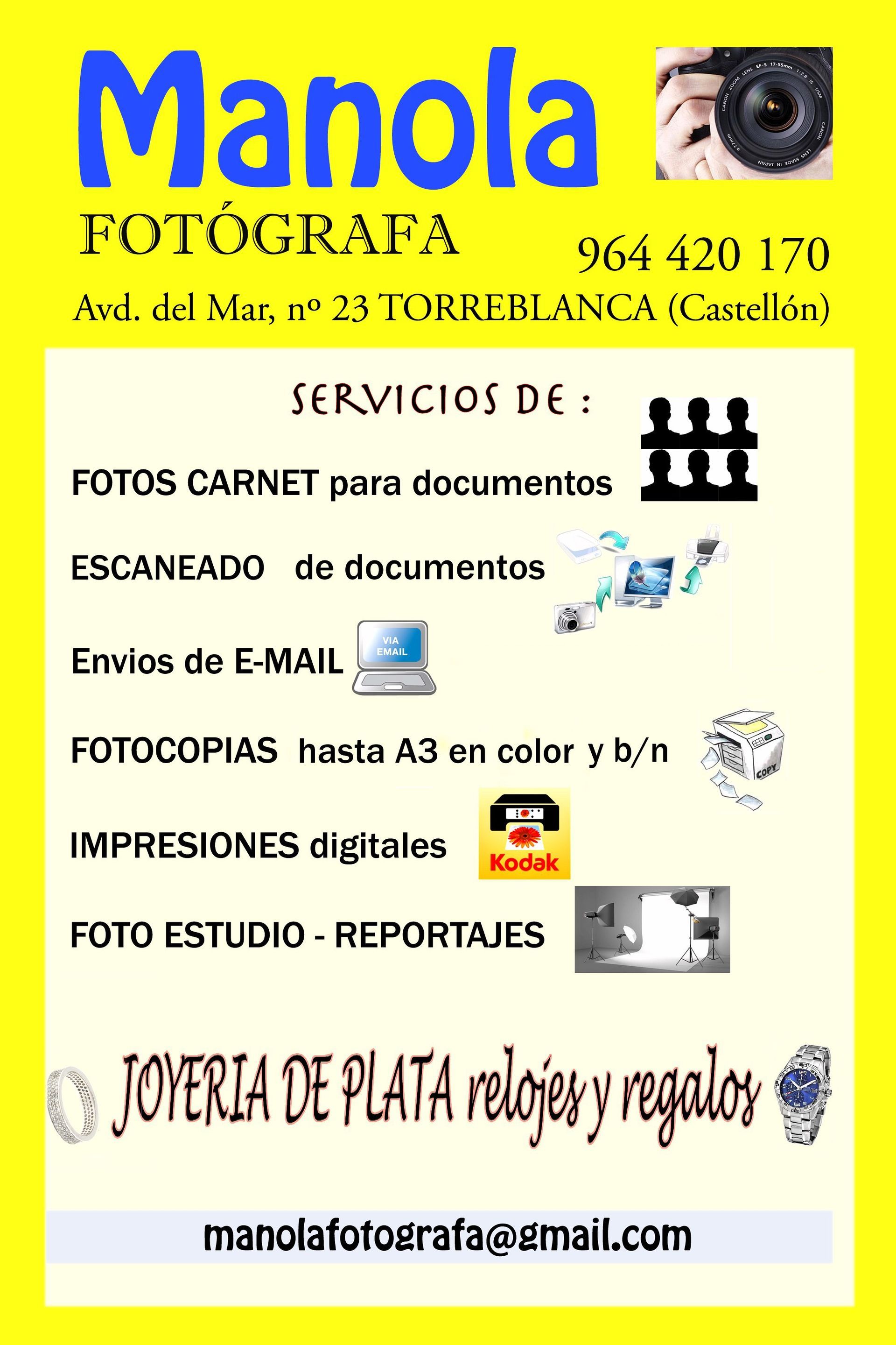 Un cartel amarillo que dice manola fotografía.
