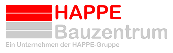 Ein rot-weißes Logo für das Happe Bauzentrum