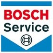 Ein Bosch Service-Logo auf blau-weißem Hintergrund