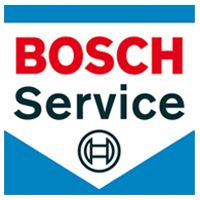 Ein Bosch Service-Logo auf blau-weißem Hintergrund