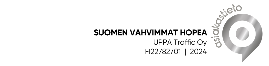 Logo of Suomen Vahvimmat Hopea with text and a silver badge, 