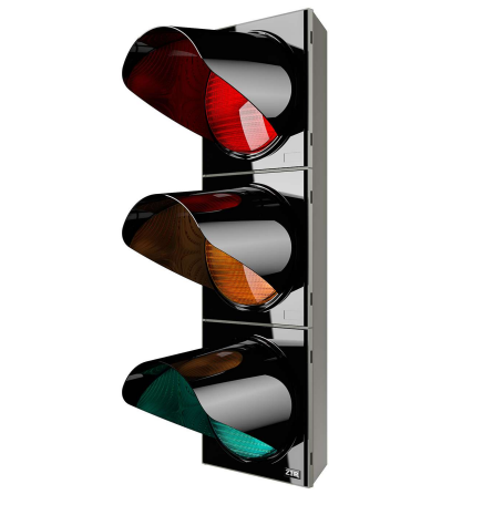 Liikennevalot: punaiset, keltaiset ja vihreät valot palavat pystysuorassa signaalissa.