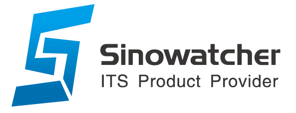 Sinowatcherin logo, yritys, jossa on sininen tyylitelty S-kirjain ja teksti