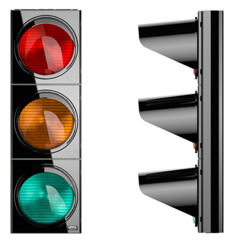 Liikennevalo, joka näyttää punaisia, keltaisia ja vihreitä signaaleja.