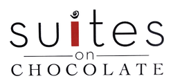 Logo for "Suites on Chocolate", with the "i" in "suites" colored red.