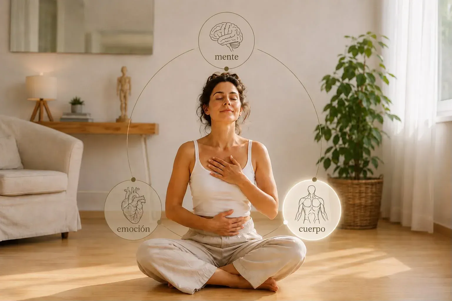 Mujer meditando con las piernas cruzadas