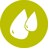 Dos gotas de agua blancas están en un círculo verde.