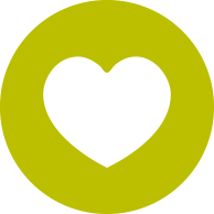 Un corazón blanco en un círculo verde sobre un fondo blanco.