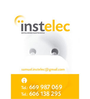 Un anuncio de Instelec con un número de teléfono y una dirección de correo electrónico.
