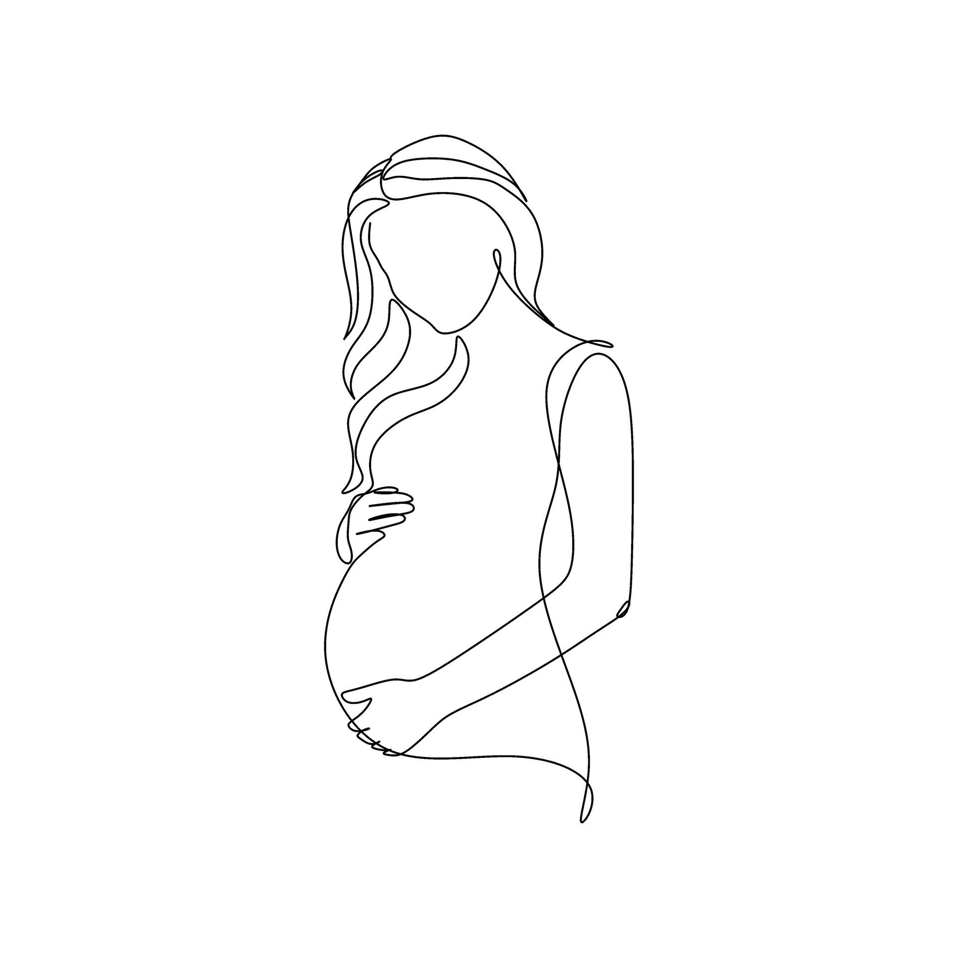 Un dessin de femme enceinte avec des longs cheveux
