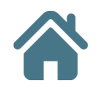 Un icono de casa azul con un techo blanco sobre un fondo blanco.