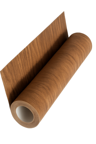 Rouleau de papier de vinyle brun, partiellement déroulé, à âme blanche.