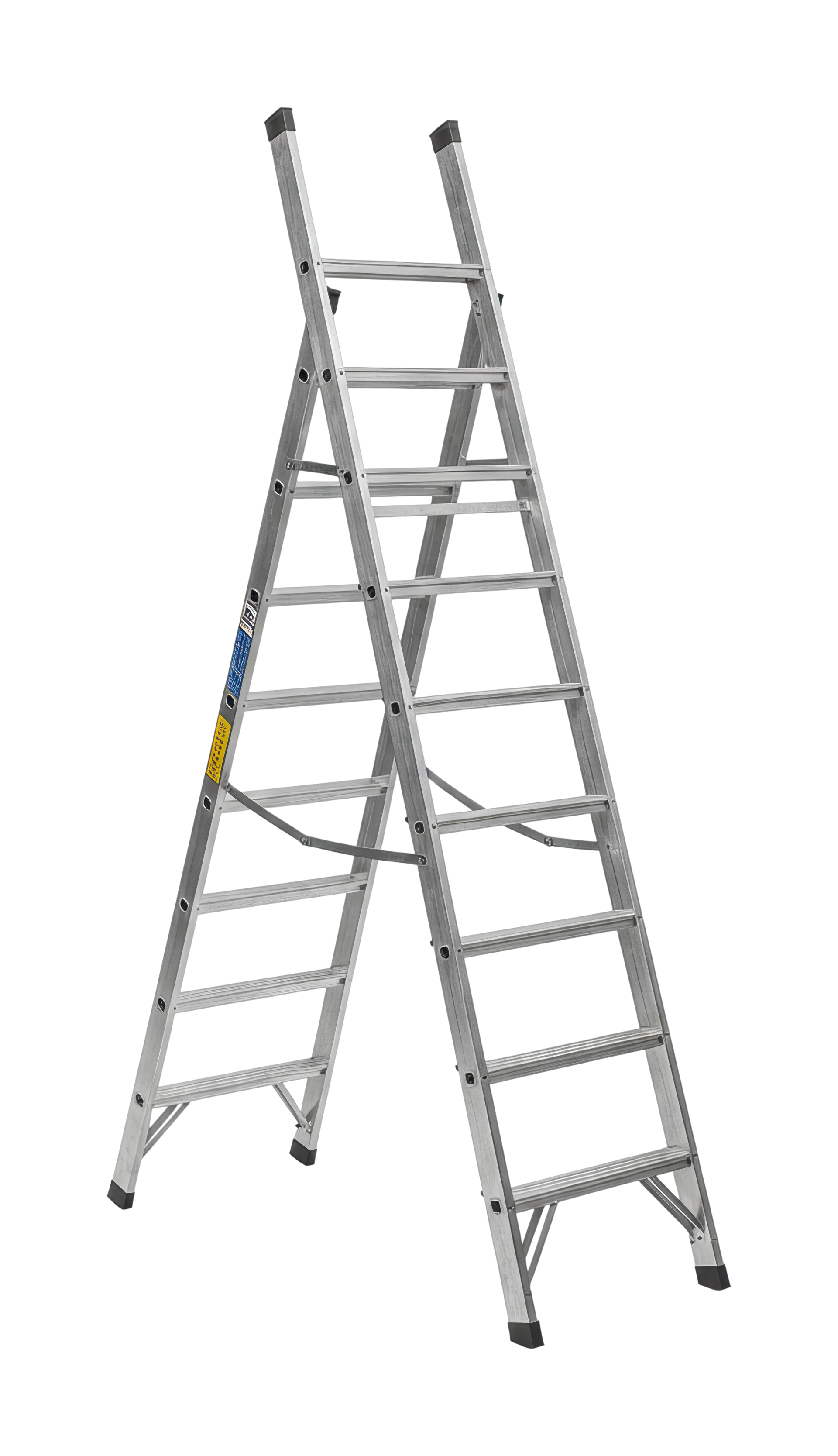 Échelle en aluminium, en position verticale.