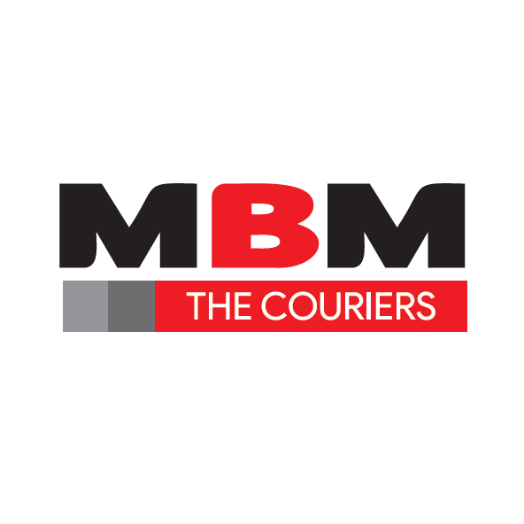 El logotipo de mbm the couriers sobre un fondo blanco