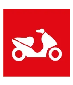 Un cuadrado rojo con un scooter blanco encima