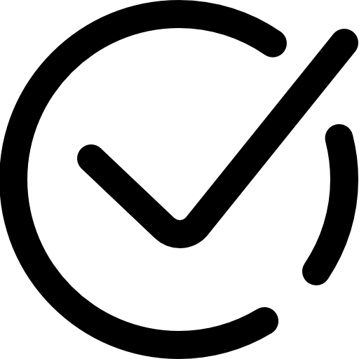 ein schwarzes Häkchen in einem Kreis auf weißem Hintergrund