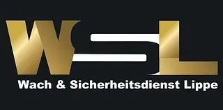 Gold-weißes WSL-Logo mit dem Schriftzug „Wach & Sicherheitsdienst Lippe“ auf schwarzem Hintergrund