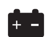 Icono de batería de automóvil con símbolos positivos y negativos.