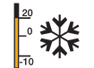 Termómetro que muestra temperaturas bajo cero, junto a un símbolo de copo de nieve negro.