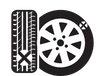 Icono de banda de rodadura de neumático y rueda con cruceta, que indica la rotación o alineación del neumático.
