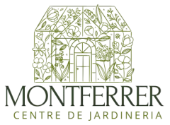 El logotipo de Montferrer Centre de Jardineria tiene un invernadero con flores.