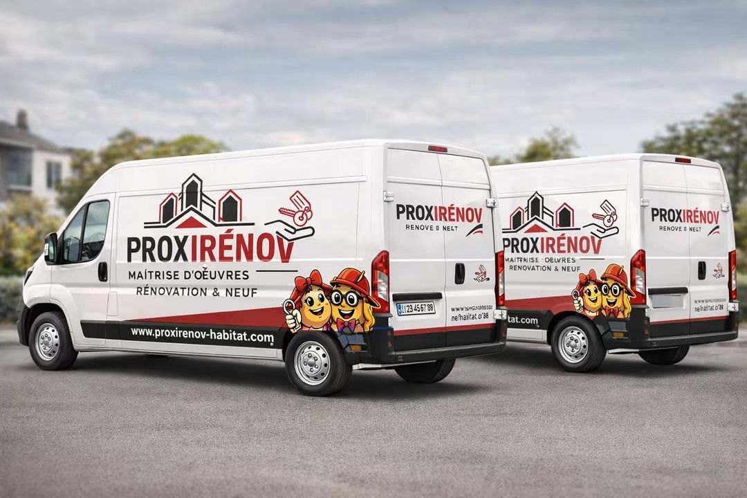 Deux camionnettes blanches ProxiRénov.