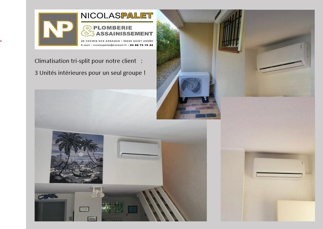 Installation de climatisation triplit avec une pompe à chaleur balcon