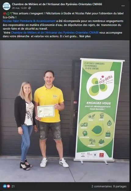 Publication facebook par la Chambre des métiers