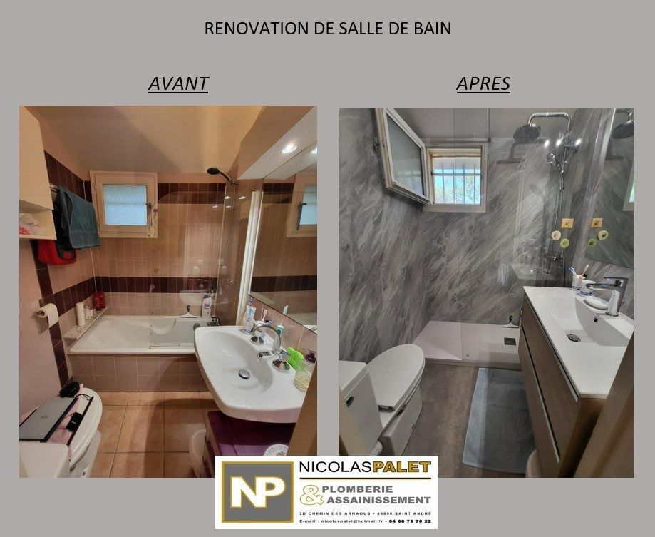 Rénovation de salle de bains avec pose de marbre gris