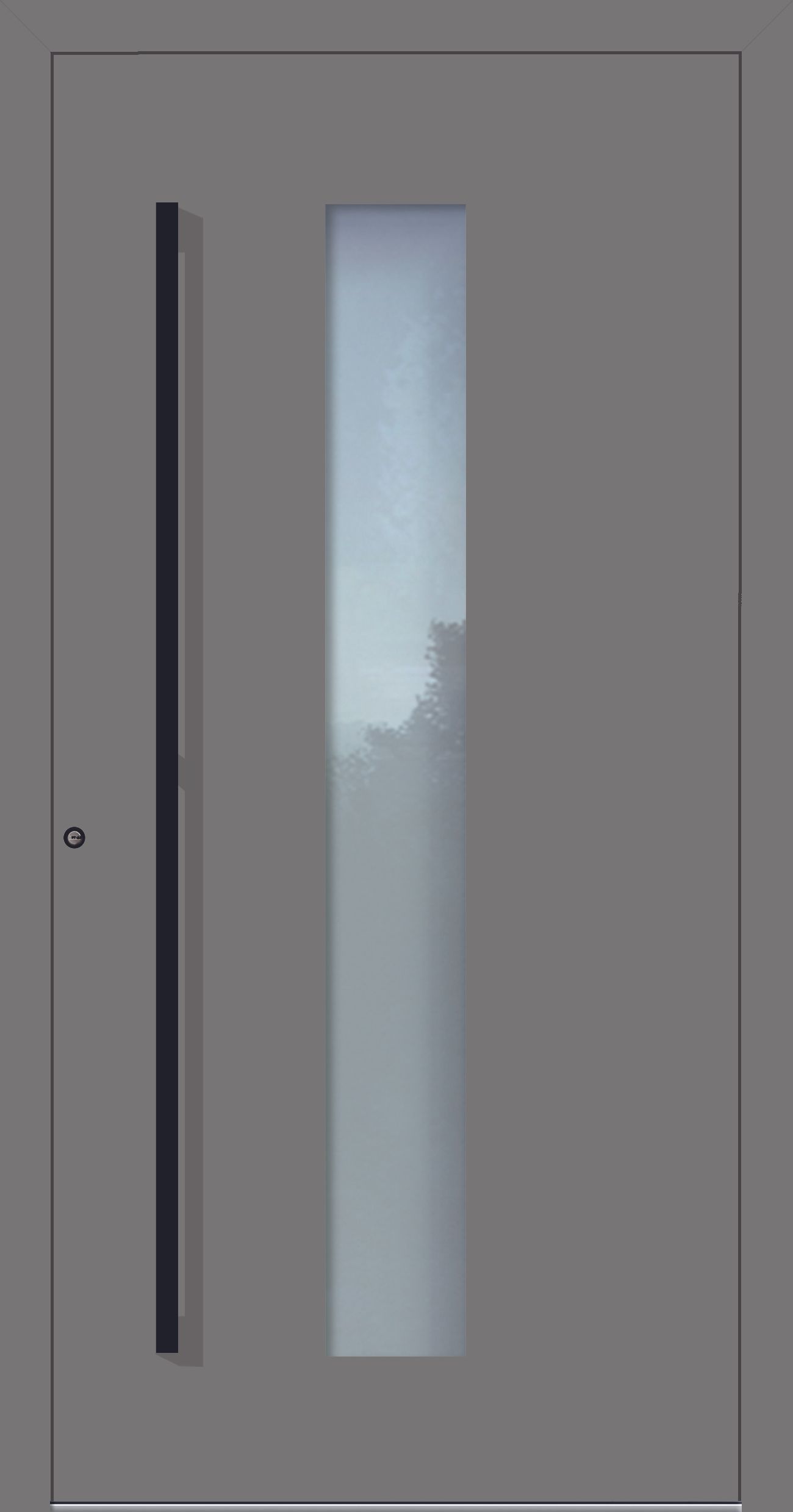 Schwarzer Streifen und hohes, vertikales, graues Rechteck auf grauem Hintergrund.