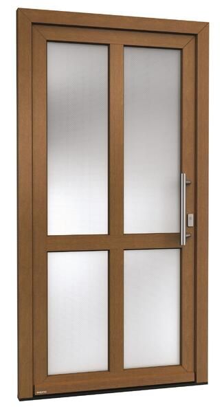 Eine Tür mit Holzrahmen und klarem Glas