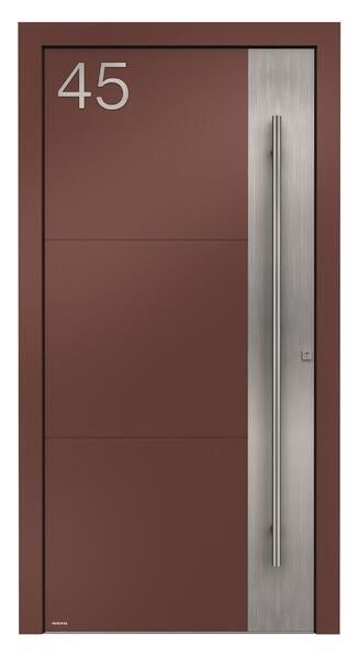 Eine braune Tür mit der Nummer 45 darauf