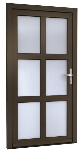 Eine braune Tür mit weißen Quadraten darauf