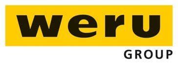 Logo der Weru Group, schwarzer Text „weru“ auf einem gelben Rechteck, darunter „GROUP“.