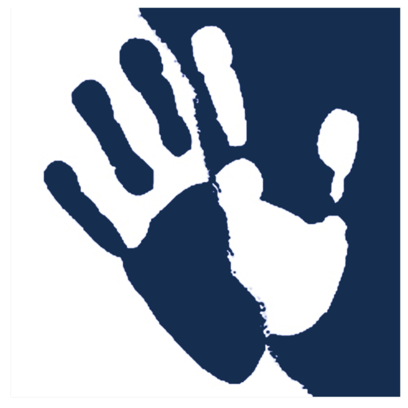 Ein schwarz-weißer Handabdruck auf blauem Hintergrund