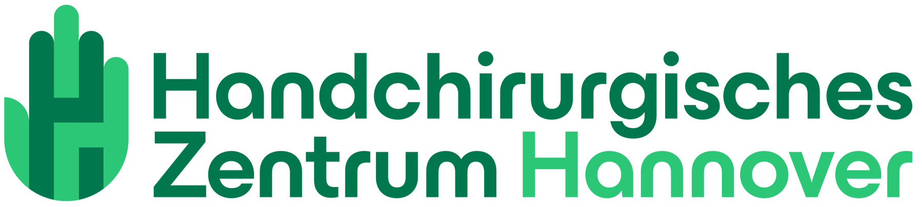 Ein Logo für das Handchirurgiezentrum Hannover mit einer grünen Hand